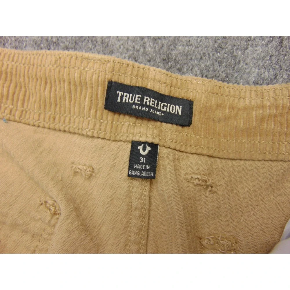 True Religion Cargo Pants Mens 31‎ Tan Solid Corduroy Y2K Streetwear Gorpcore